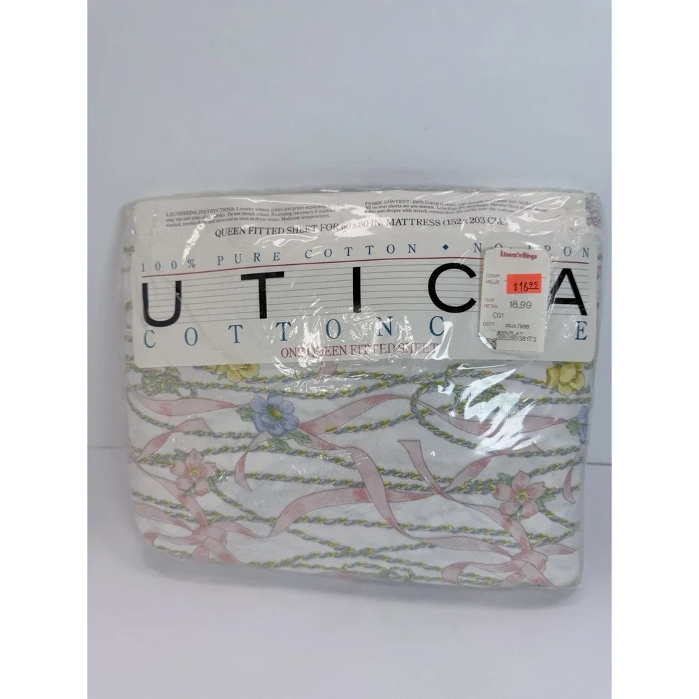 Utica Silk Ribbons Floral Vintage No Iron Queen Fitted Sheet Vintage